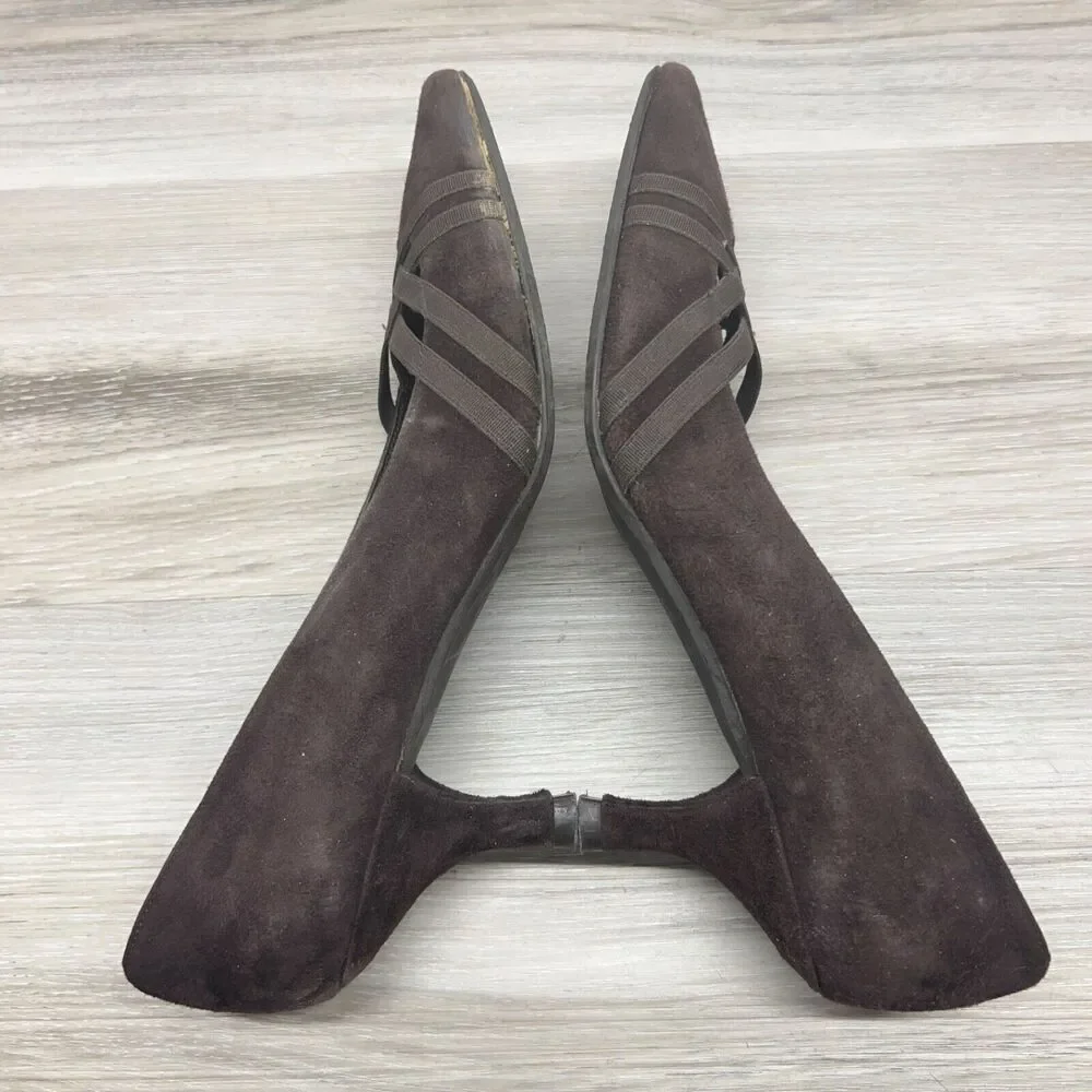 STUART‎ WEITZMAN pumps 6.5 M Dark Brown Strappy Suede Leather Pumps Kitten Heels
